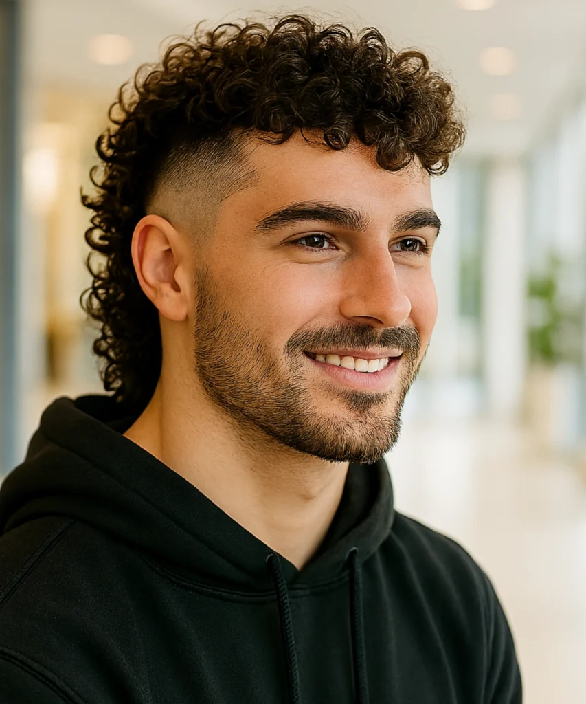 49+ Stylish Curly Hairstyles for Men 48 Curly Mullet Fade