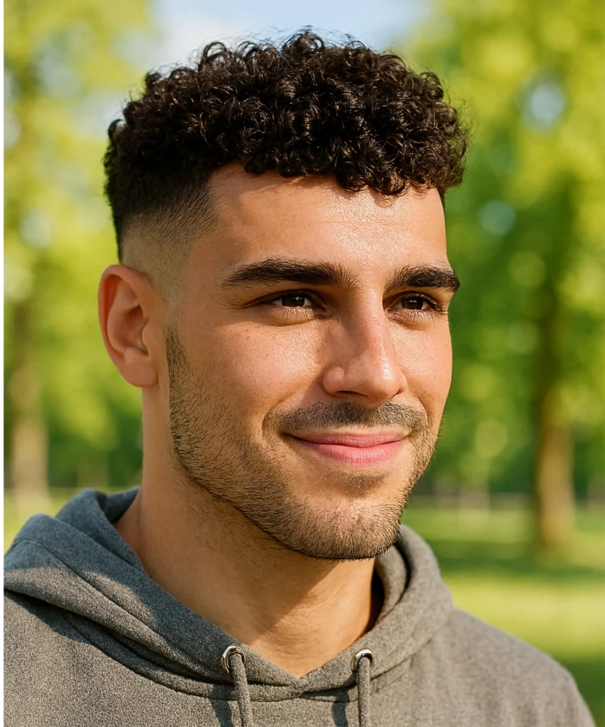 49+ Stylish Curly Hairstyles for Men 6 Mid Fade Curly Top