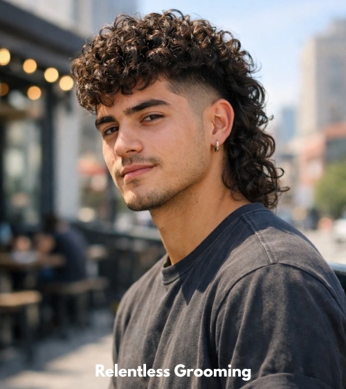 Burst Fade Curly Mullet