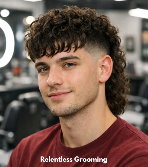 Curly Mullet Fade with Fringe