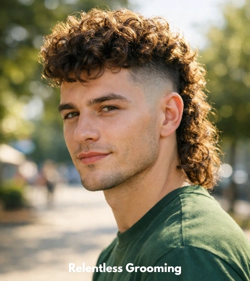 Curly Mullet with Skin Fade