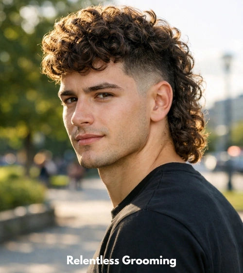 Mid Fade Curly Mullet