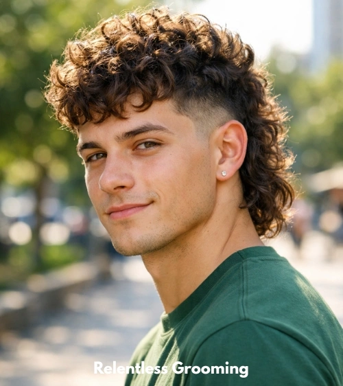 Textured Curly Mullet Fade