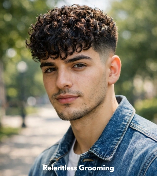 Curly Textured Fringe with Low Taper